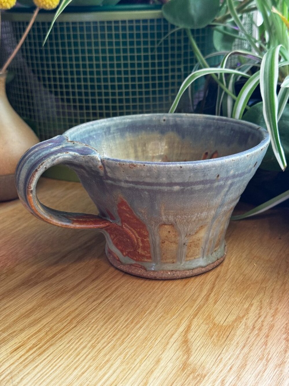 David Voll Stoneware Pottery Mug with Handle, Terra Aqua, Vintage Circa 1990s